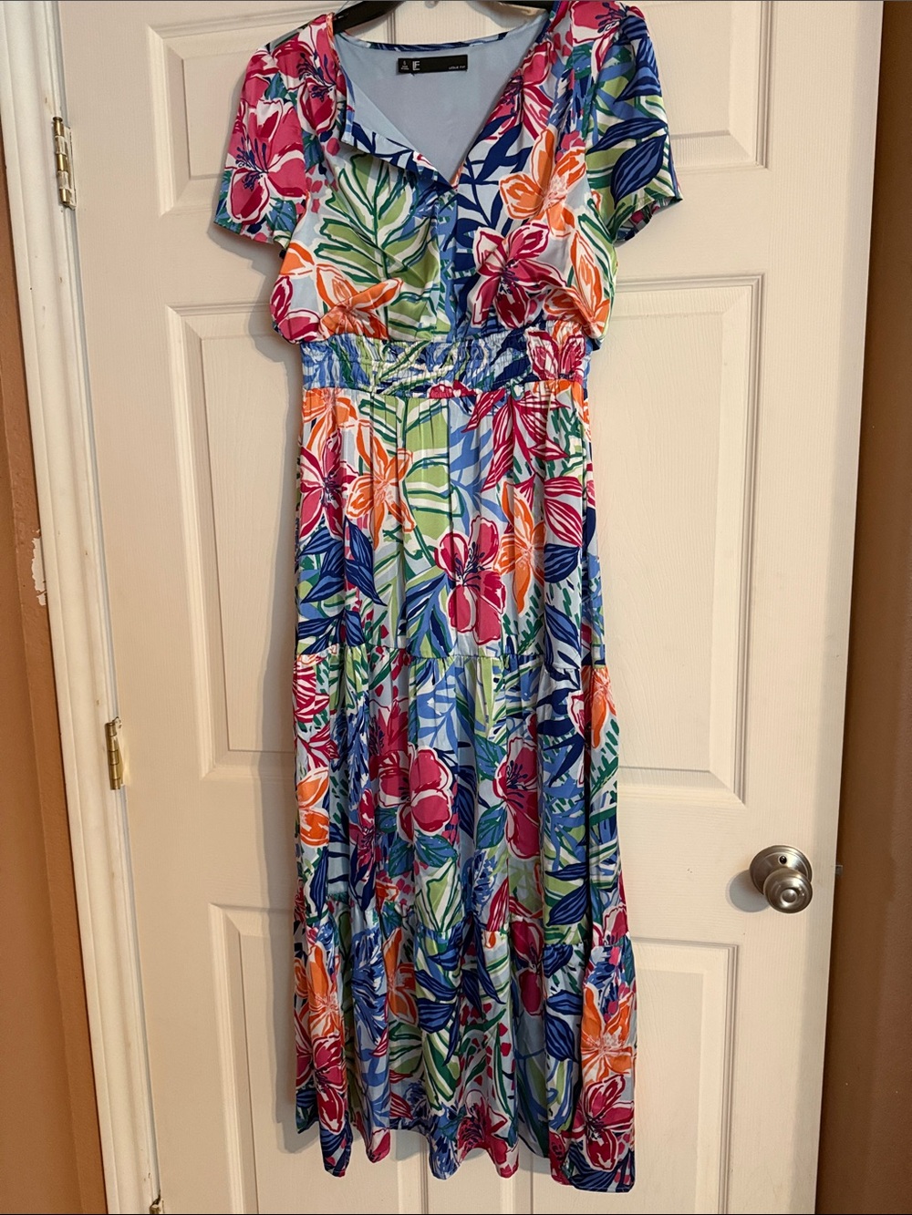 Leslie Fay Multicolor Floral Maxi Dress - Blue, Pink, Orange, Green